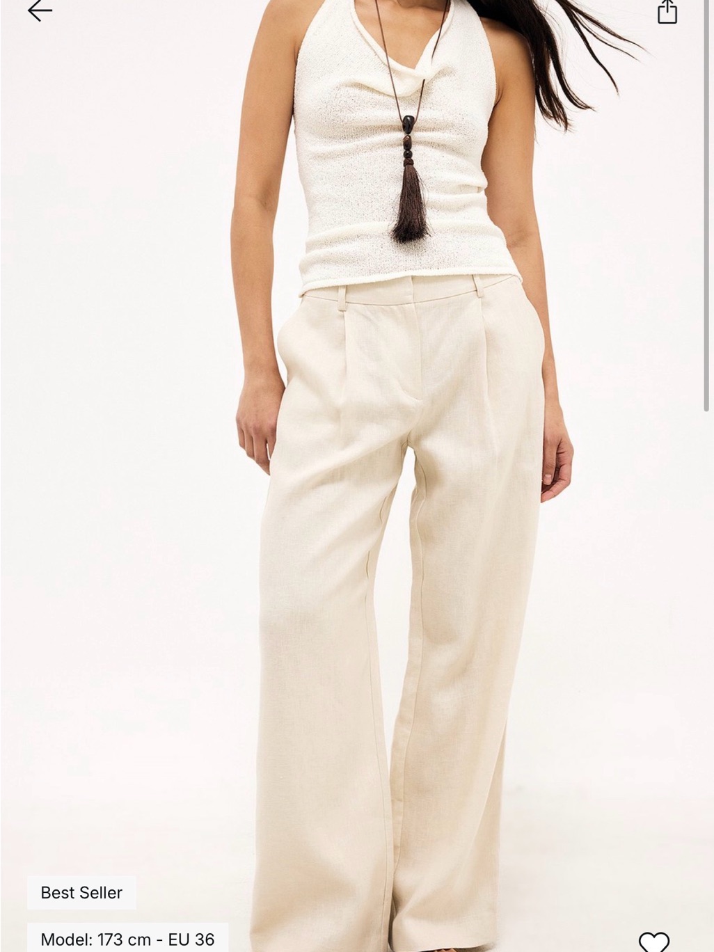 Na-Kd Linen Blend Wide Leg Trousers Beige Relaxed Tailored Pants 36